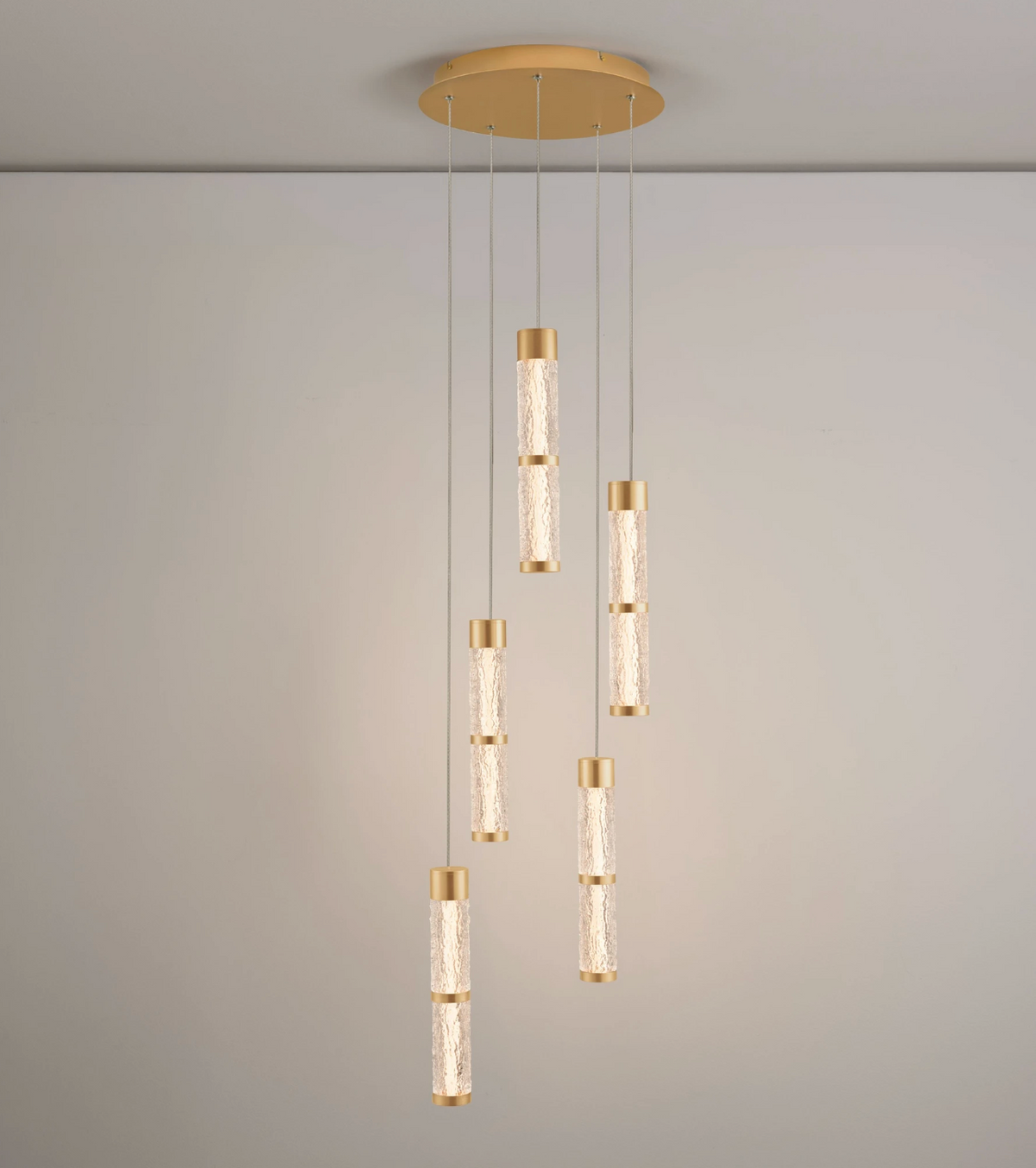 Coro Gold & Textured Glass 5 Light Round Pendant - ID 15100