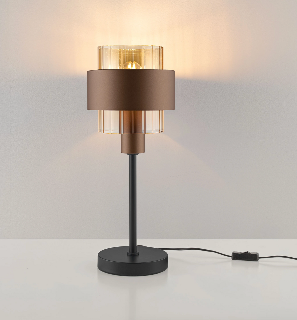 ENA Coffee & Ribbed Amber Glass Table Lamp - ID 15103