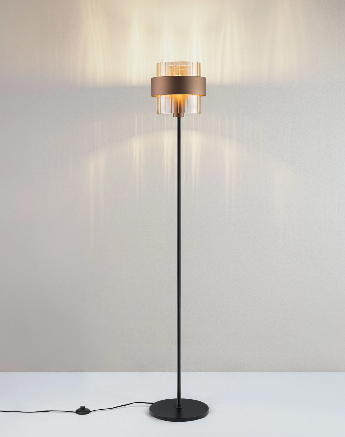 ENA Coffee & Ribbed Amber Glass Floor Lamp - ID 15104