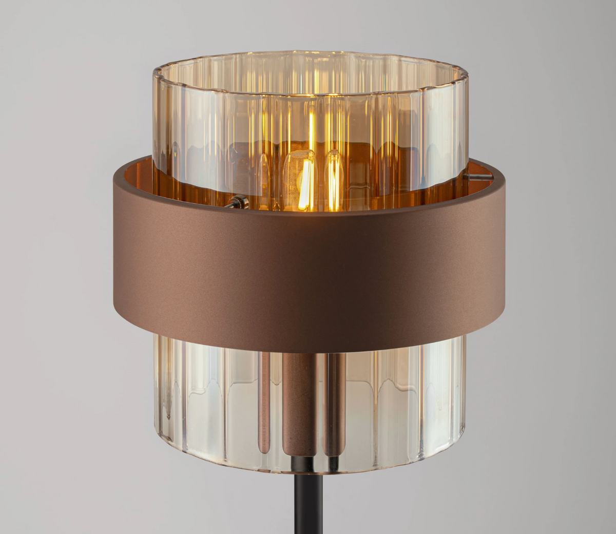 ENA Coffee & Ribbed Amber Glass Floor Lamp - ID 15104