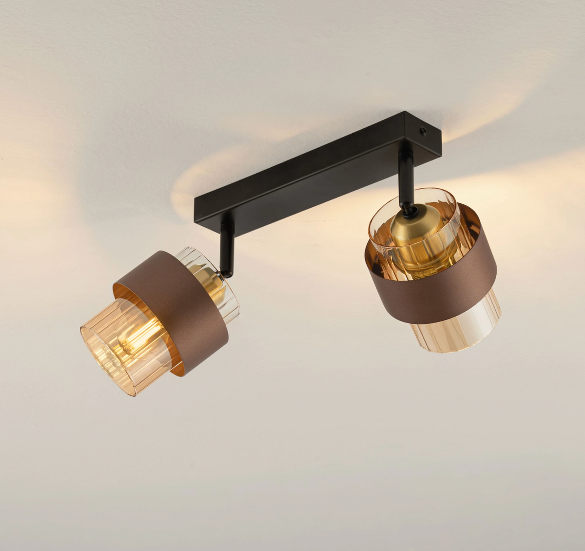 ENA Coffee & Ribbed Amber Glass 2lt Bar Ceiling Light - ID 15105