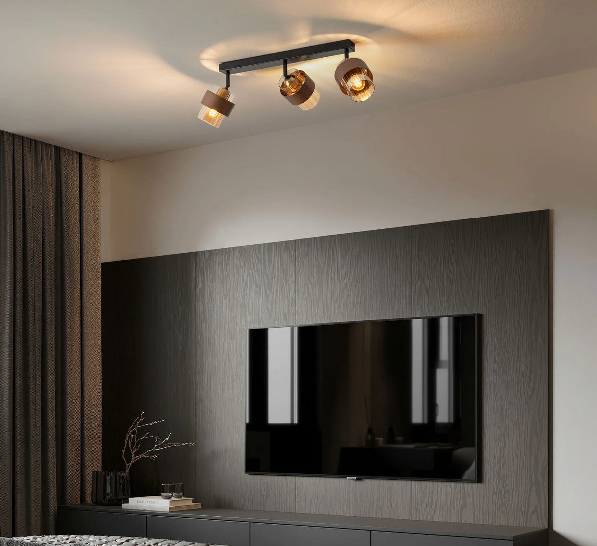 ENA Coffee & Ribbed Amber Glass 3lt Bar Ceiling Light - ID 15106