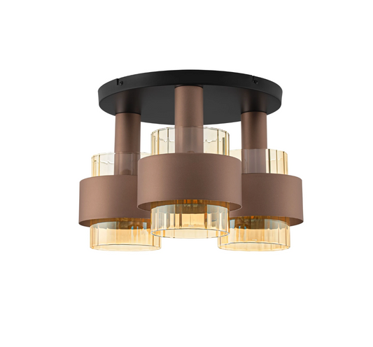 ENA Coffee & Ribbed Amber Glass 3lt Round Ceiling Light - ID 15107