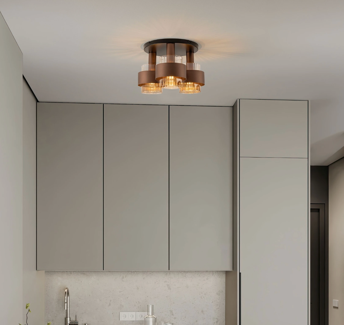 ENA Coffee & Ribbed Amber Glass 3lt Round Ceiling Light - ID 15107