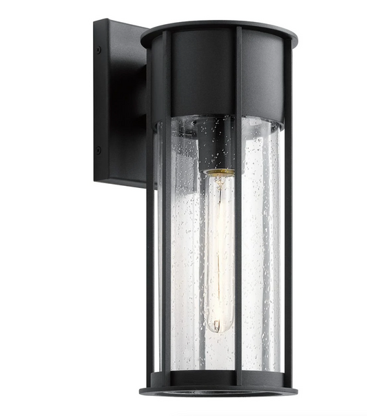 Malli Seeded Glass Black Exterior Wall Lantern - ID 15155