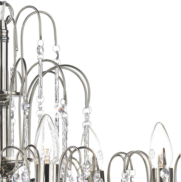 Polished Nickel 6 Light Chandelier with Crystal Beads - ID 5076