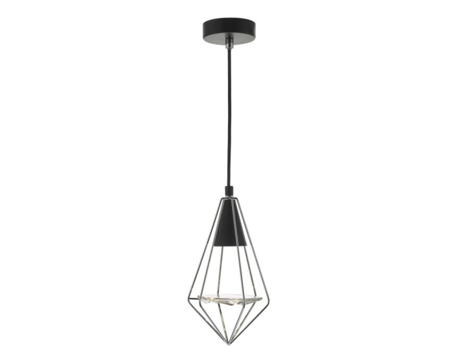 Torridon Singler Pendant In Black & Chrome With Glass Feature - 9503
