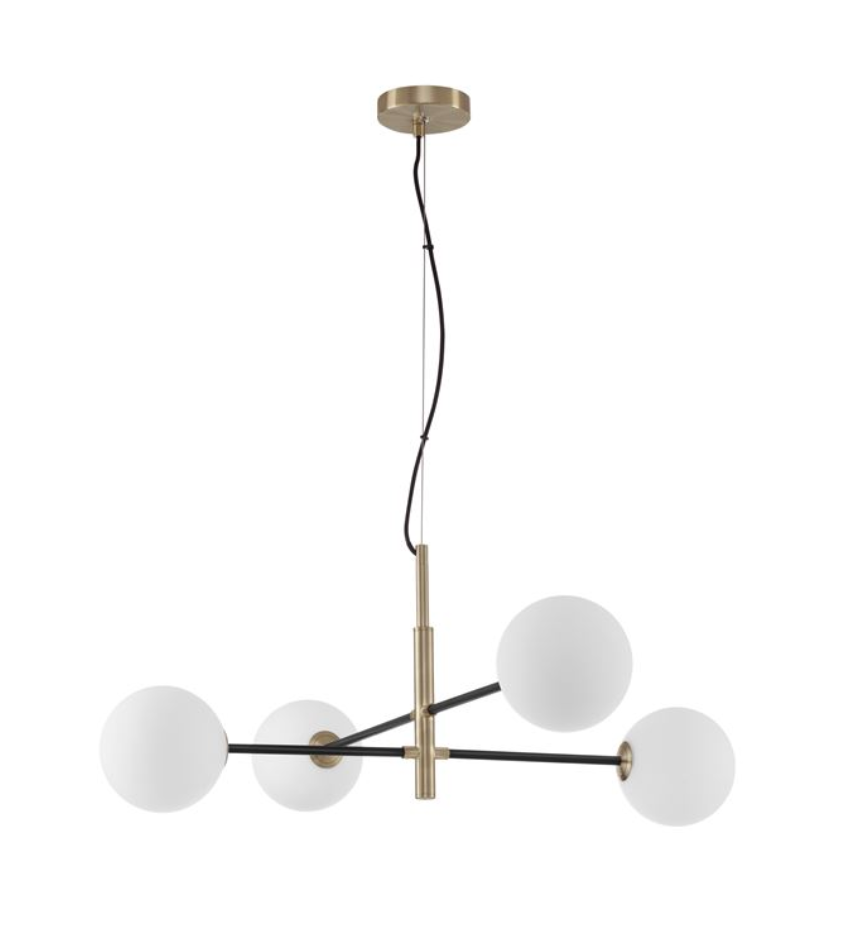 VIT Satin Brass & Black Rod 4 Arm Globe Chandelier -  ID 9950