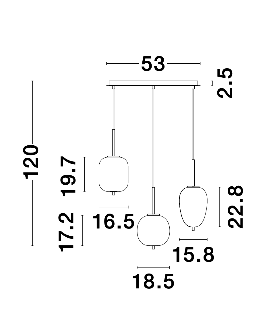 LAT Brass & Opal Glass Linear Triple Pendant  -  ID 9953