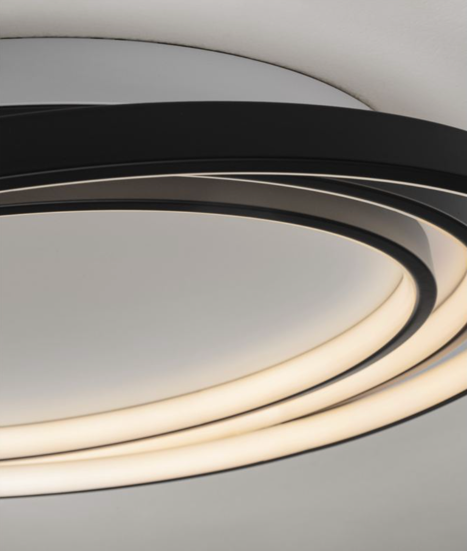 NL Arbir Matt Black Aluminium & Acrylic 3 Ring Semi Flush Ceiling Light Small - ID 13795