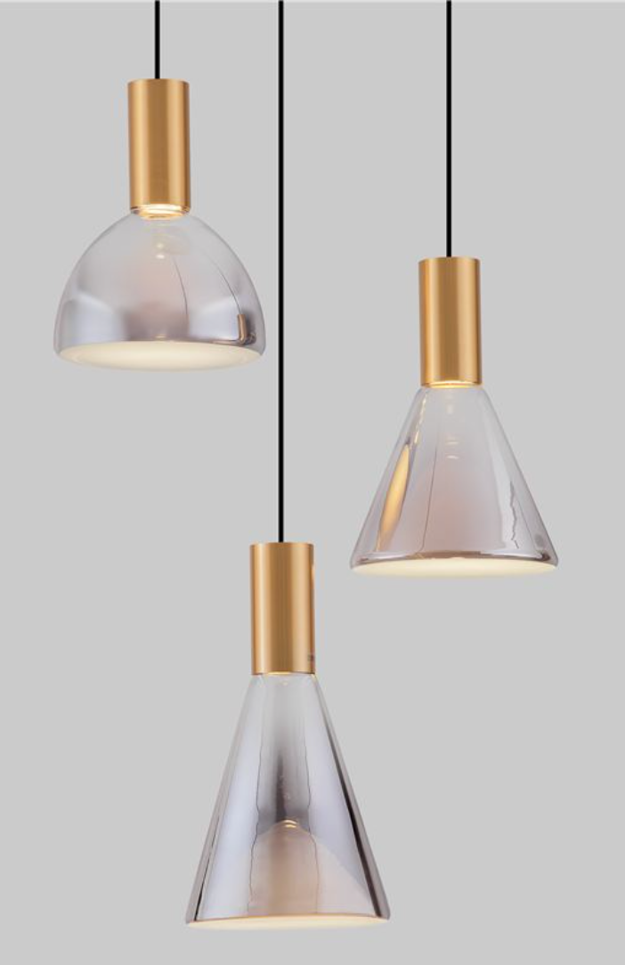 NL Voy Elegant Brass & Smoked Glass 3 Light Round Multi Pendant - ID 13765