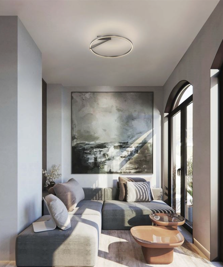 NL Brushed Nickel Semi Flush Ring Ceiling Light 60cm - ID 14502