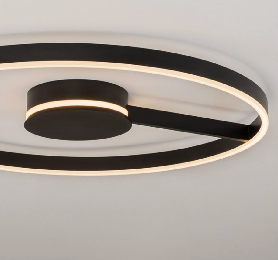 NL Siene Matt Black Aluminium & Acrylic Semi Flush Ring Ceiling Light 80cm - ID 14544