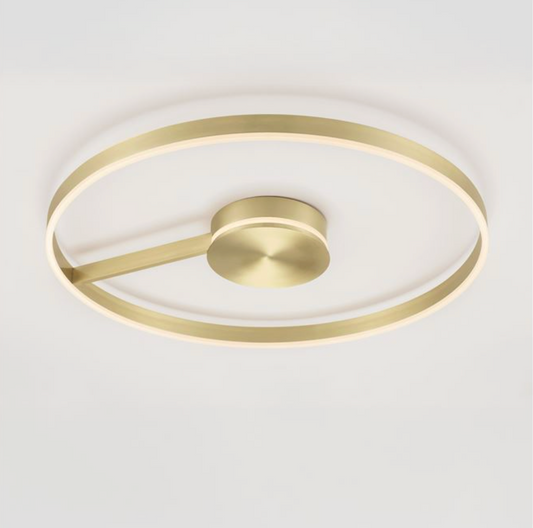 NL Siene Brushed Brass Aluminium & Acrylic Semi Flush Ring Ceiling Light 80cm - ID 14546