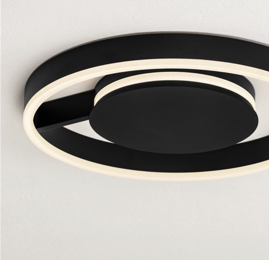 NL Siene Matt Black Aluminium & Acrylic Semi Flush Ring Ceiling Light 40cm - ID 14547