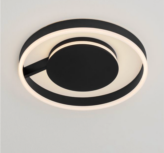 NL Siene Matt Black Aluminium & Acrylic Semi Flush Ring Ceiling Light 40cm - ID 14547