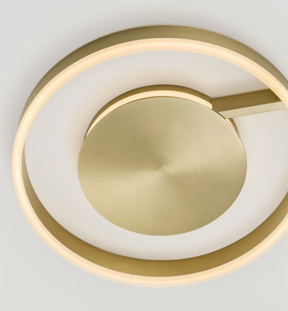 NL Siene Brushed Brass Aluminium & Acrylic Semi Flush Ring Ceiling Light 40cm - ID 14549