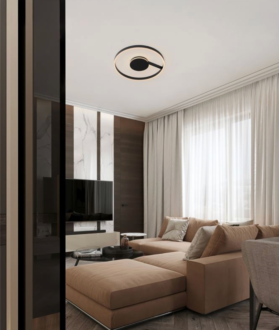 NL Siene Matt Black Aluminium & Acrylic Semi Flush Ring Ceiling Light 60cm - ID 14550