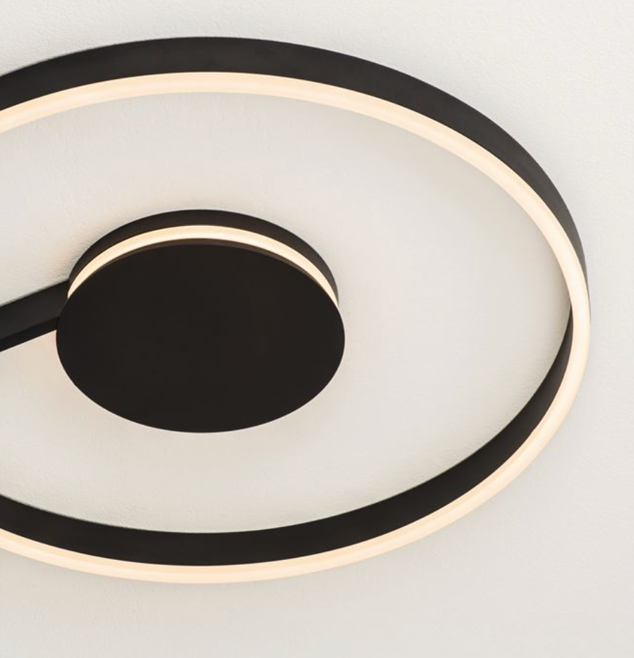 NL Siene Matt Black Aluminium & Acrylic Semi Flush Ring Ceiling Light 60cm - ID 14550