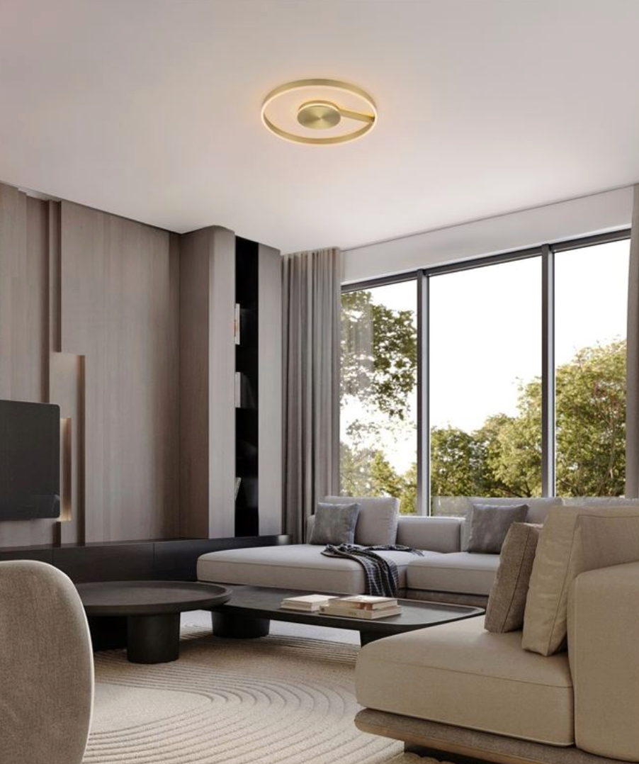 NL Siene Brushed Brass Aluminium & Acrylic Semi Flush Ring Ceiling Light 60cm - ID 14552