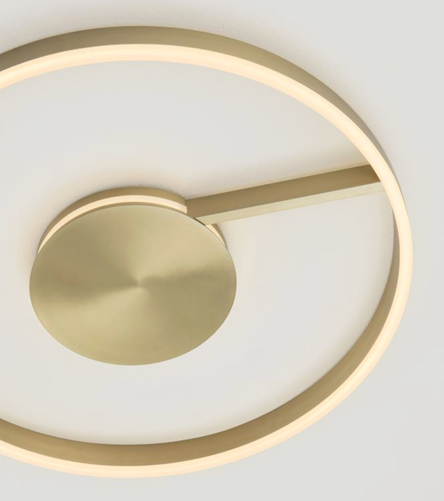 NL Siene Brushed Brass Aluminium & Acrylic Semi Flush Ring Ceiling Light 60cm - ID 14552