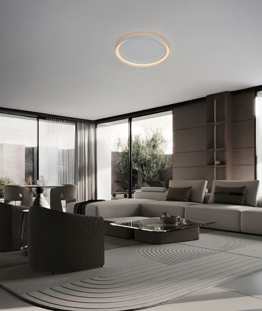 NL Ormie Sandy White Round Semi Flush Ceiling Light 60cm - ID 14618