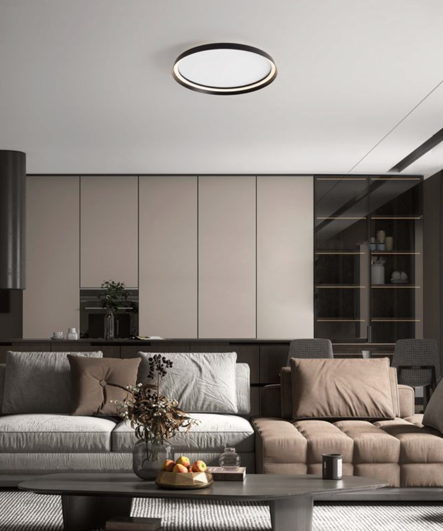 NL Ormie Sandy Black Round Semi Flush Ceiling Light 60cm - ID 14620