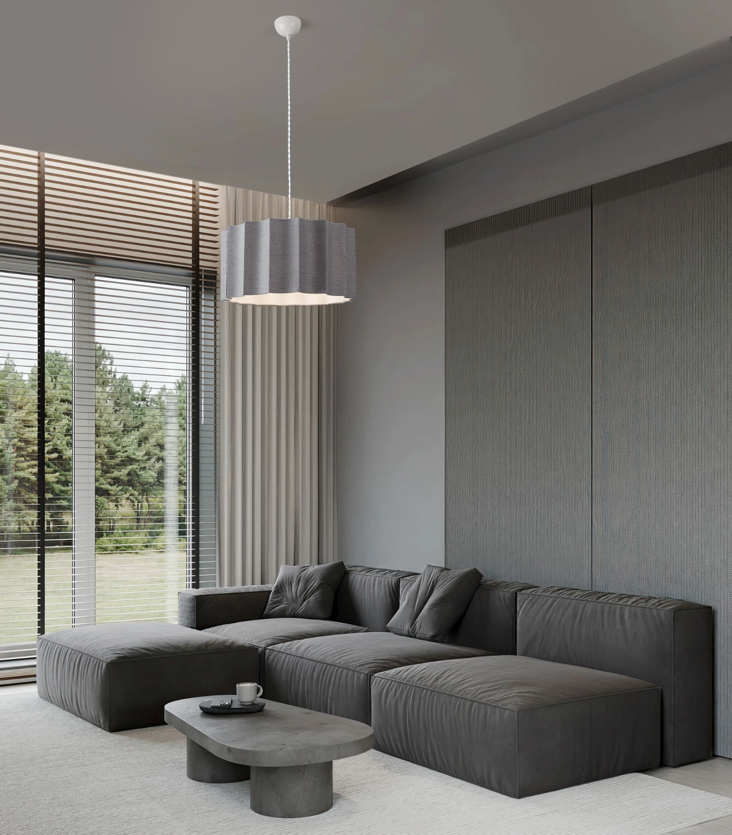 NL Alva Grey Linen Pendant, White Cable & White Canopy - ID 14679