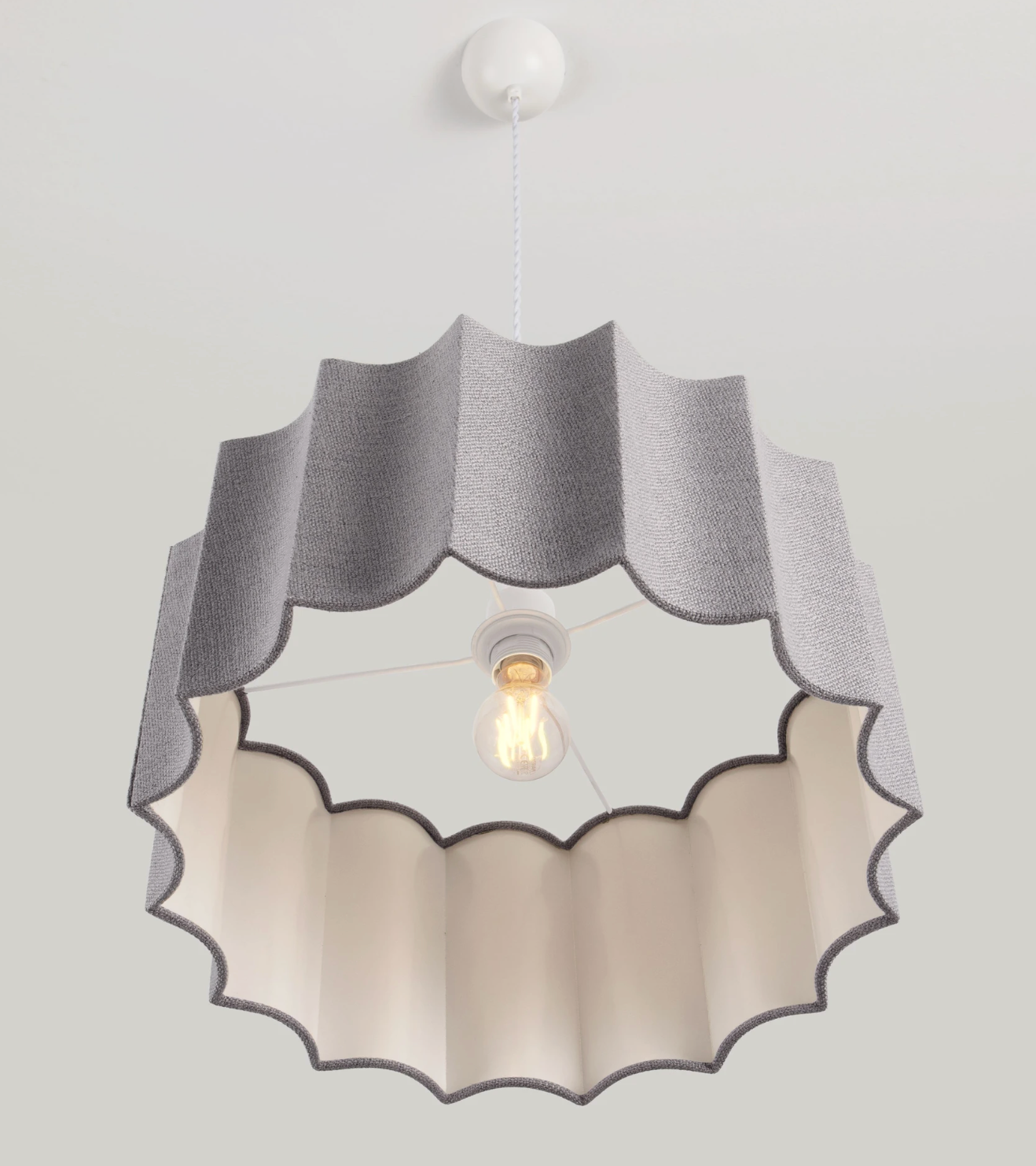 NL Alva Grey Linen Pendant, White Cable & White Canopy - ID 14679