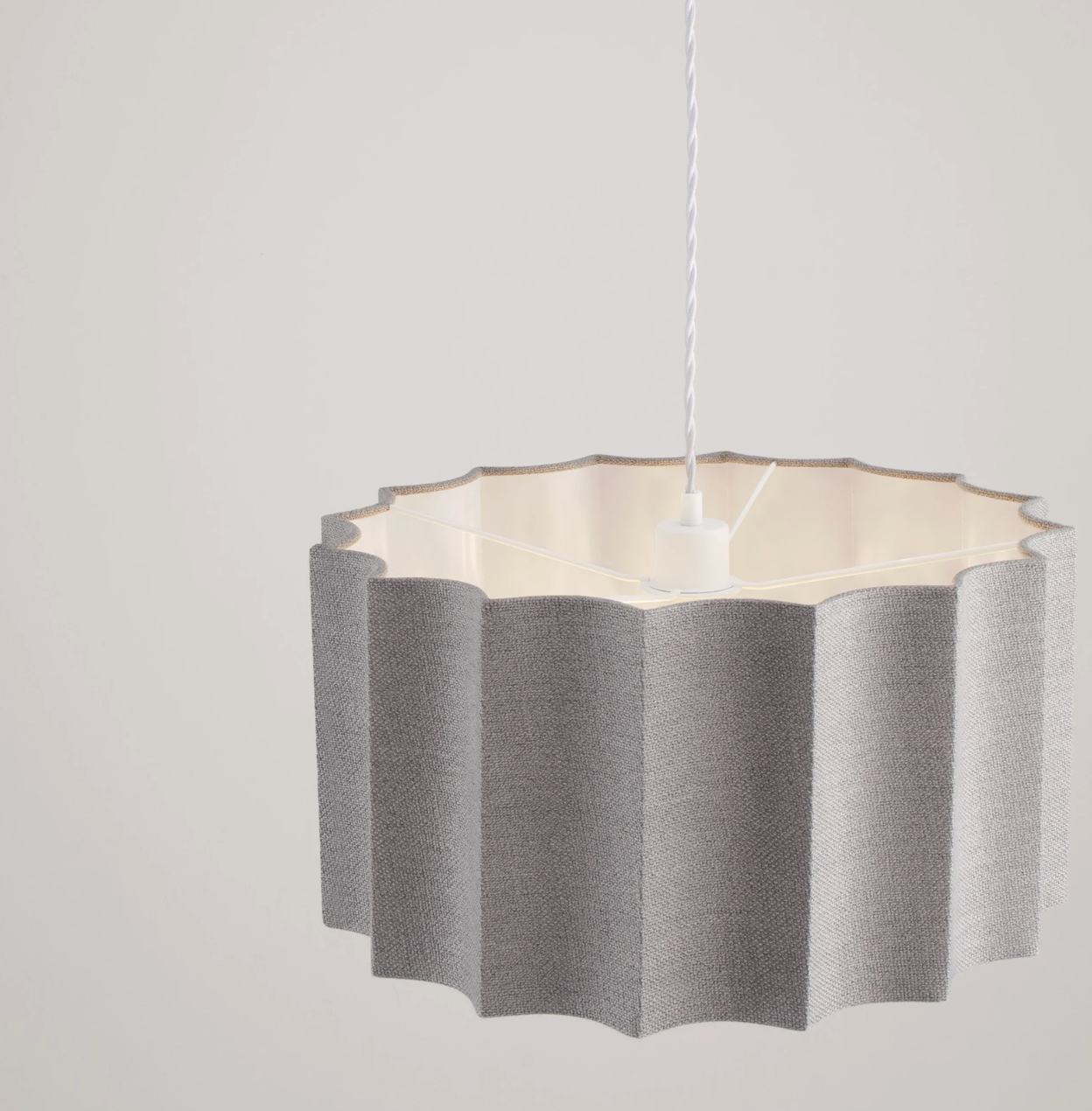 NL Alva Grey Linen Pendant, White Cable & White Canopy - ID 14679