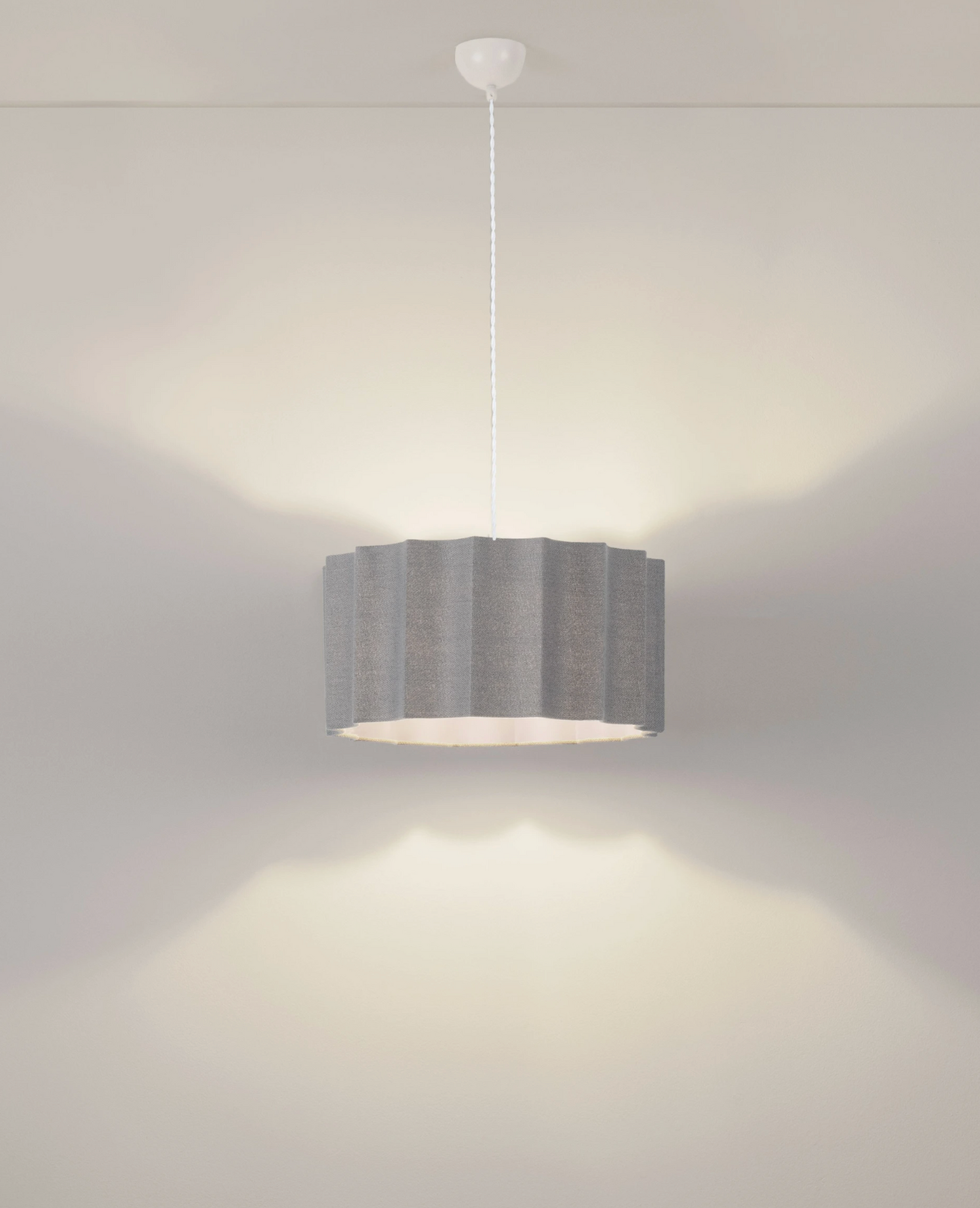 NL Alva Grey Linen Pendant, White Cable & White Canopy - ID 14679