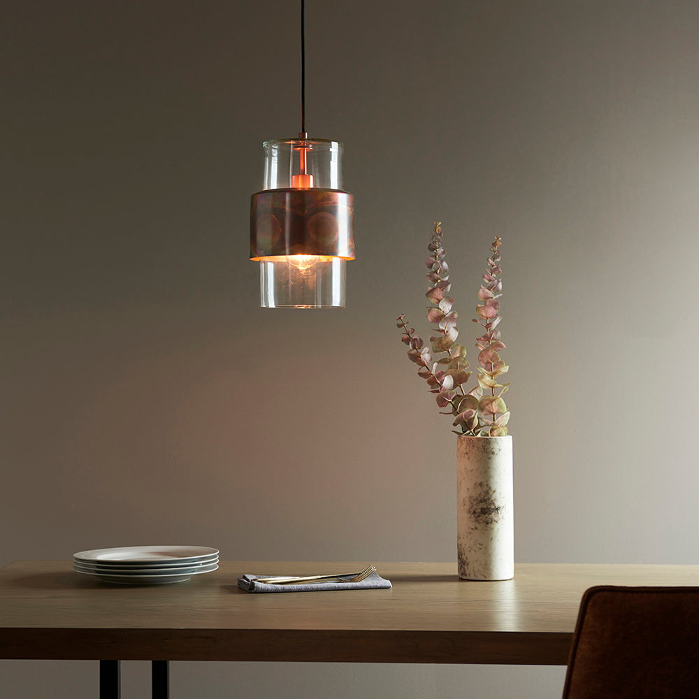 Copper Patina & Clear Glass Single Pendant - ID 11108