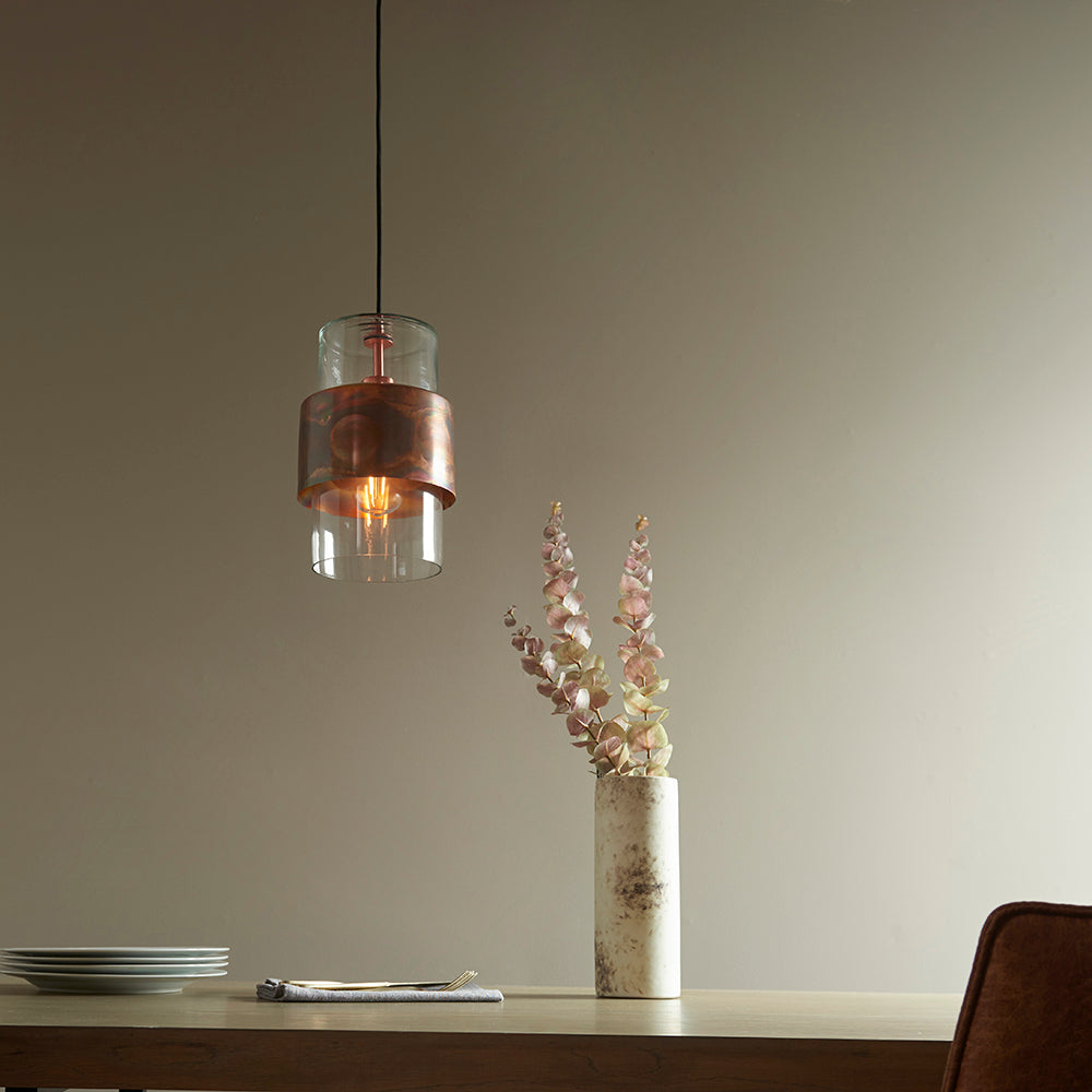 Copper Patina & Clear Glass Single Pendant - ID 11108