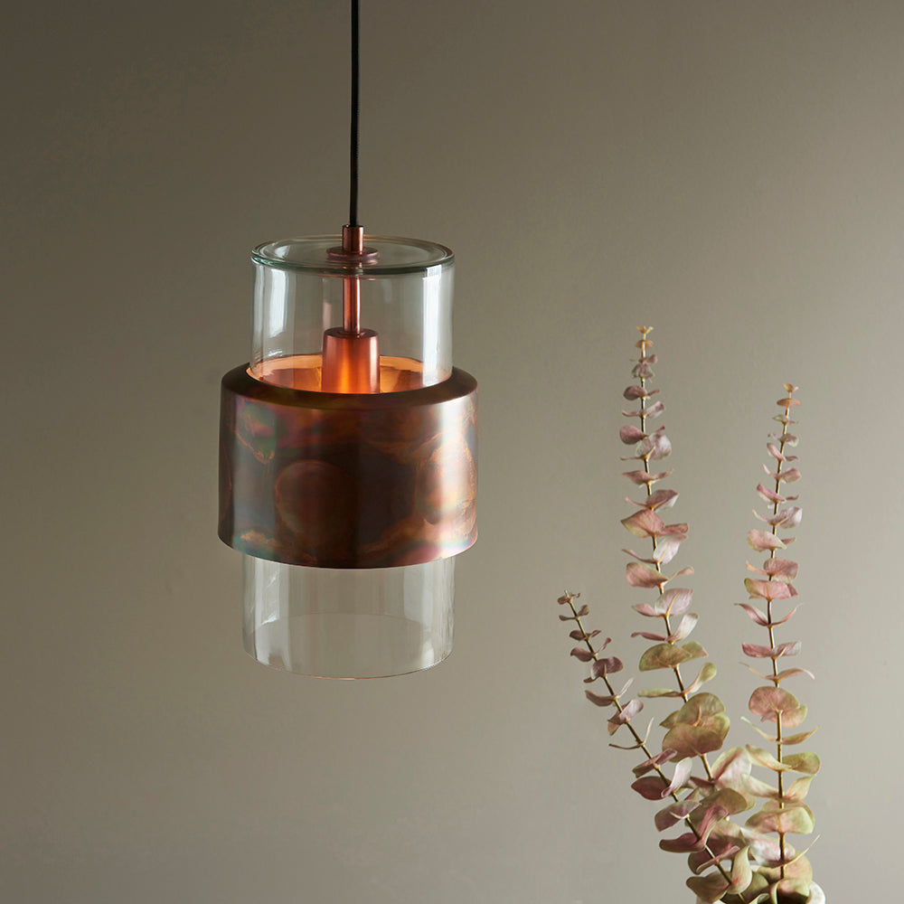 Copper Patina & Clear Glass Single Pendant - ID 11108