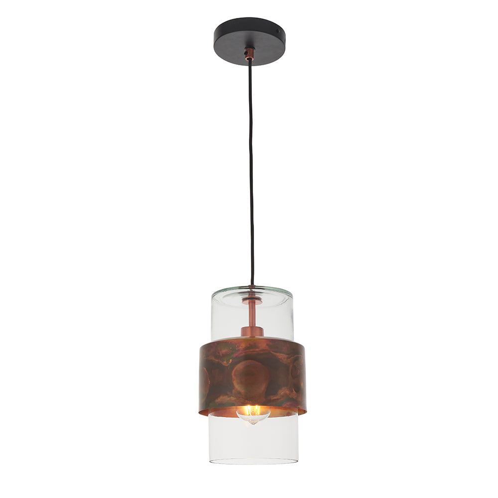 Copper Patina & Clear Glass Single Pendant - ID 11108