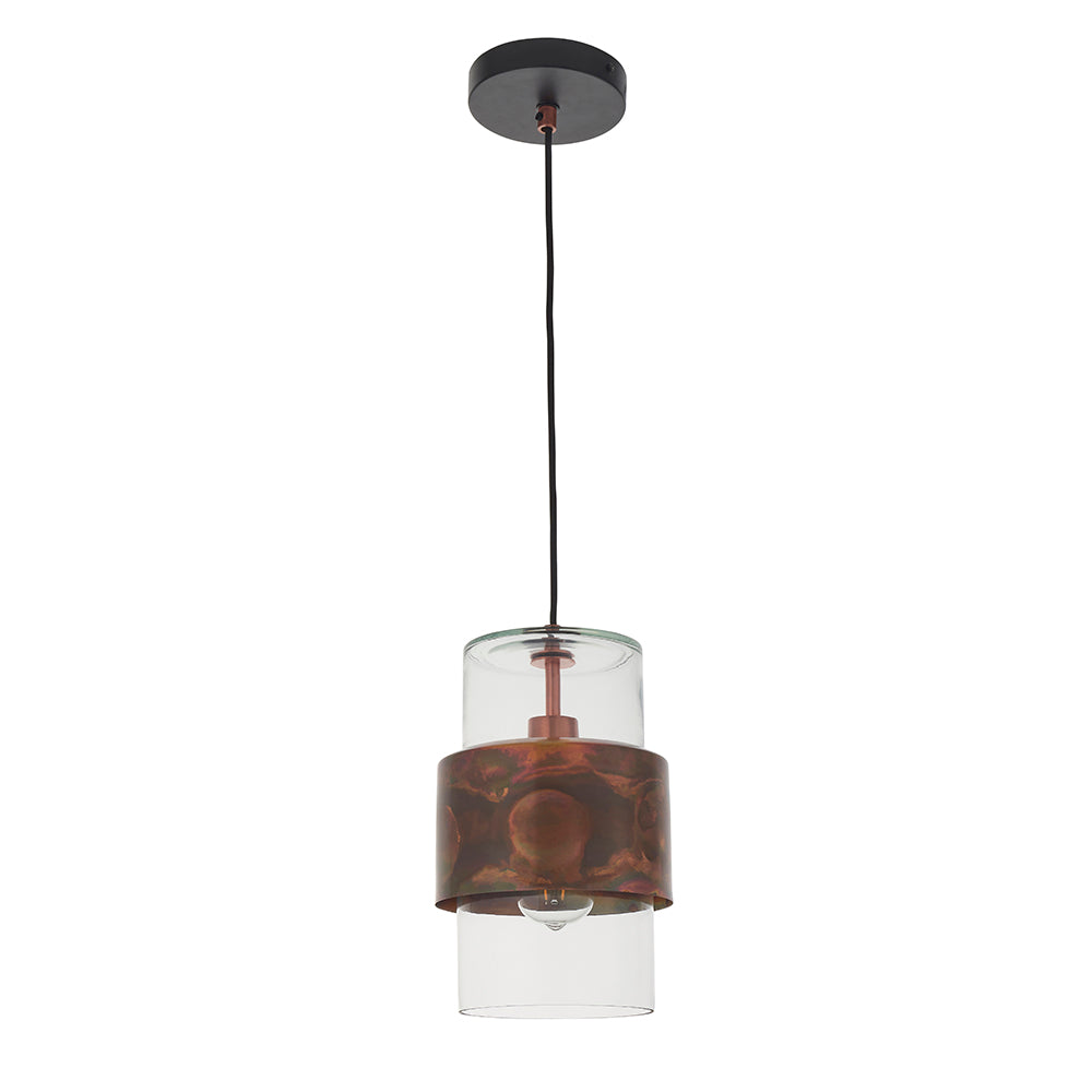 Copper Patina & Clear Glass Single Pendant - ID 11108