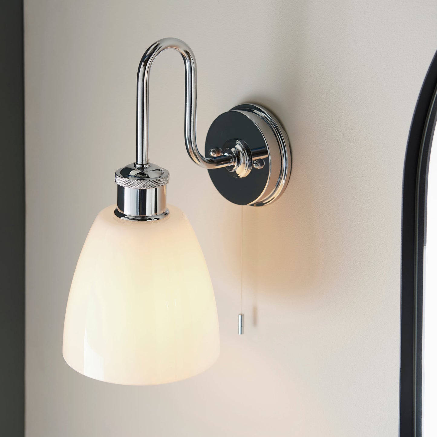 Industrial Chic Chrome & Opal Glass Bathroom Wall Light - ID 11662