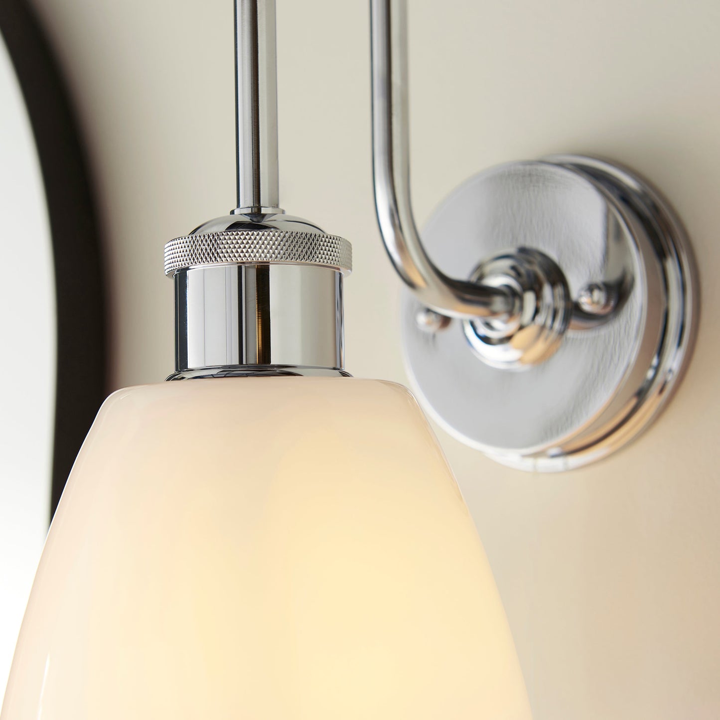 Industrial Chic Chrome & Opal Glass Bathroom Wall Light - ID 11662
