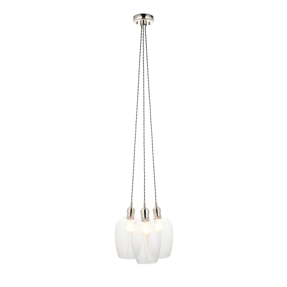 3 Light Wine Glass Cluster Pendant in Polished Nickel with Clear Glass - ID 14901