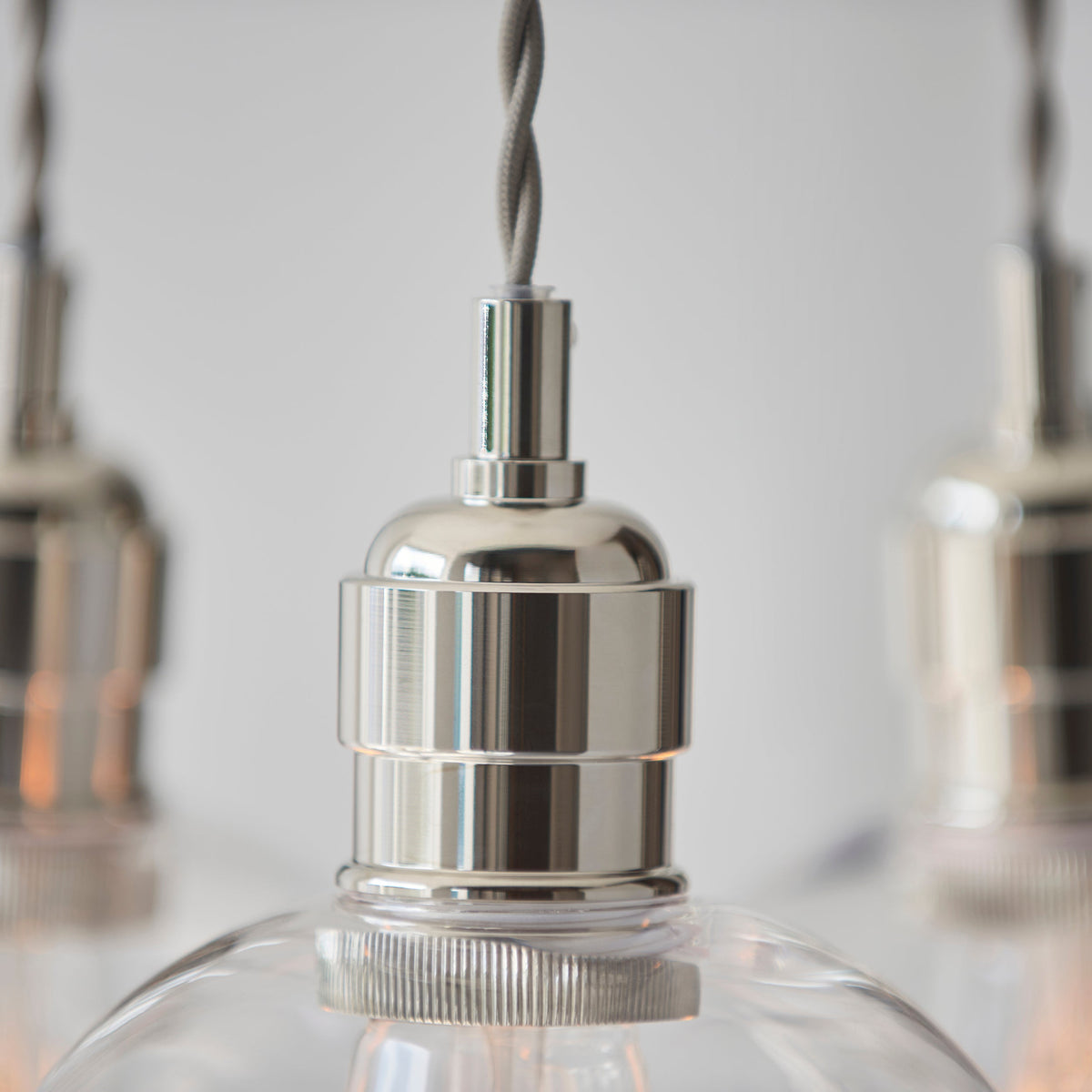 3 Light Wine Glass Cluster Pendant in Polished Nickel with Clear Ribbed Glass - ID 14906
