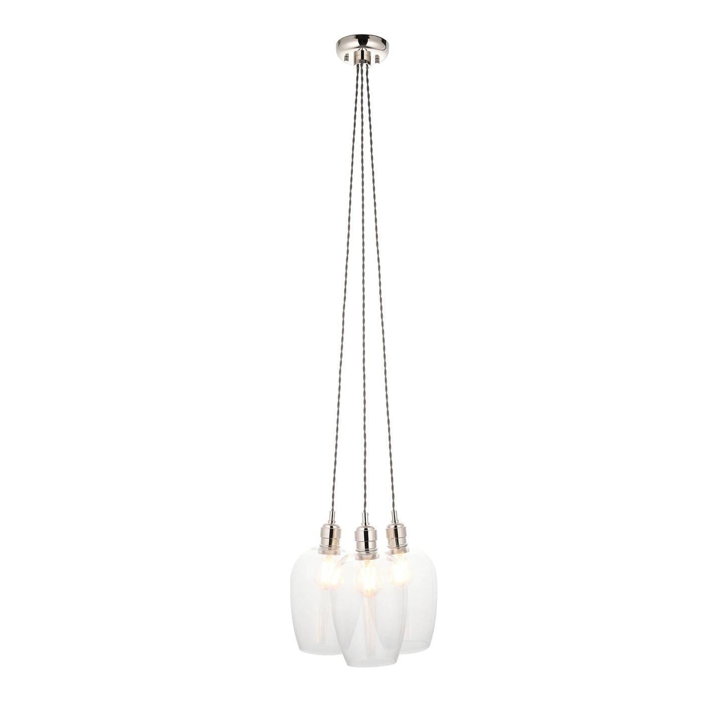 3 Light Wine Glass Cluster Pendant in Polished Nickel with Clear Ribbed Glass - ID 14906