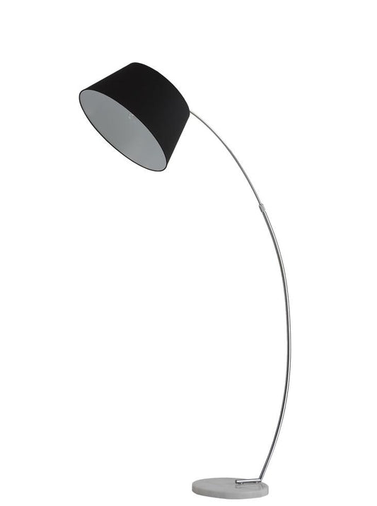 Satin Nickel Finish Arced Extendable Standard Lamp With Marble Base & Grey Shade - ID 8526