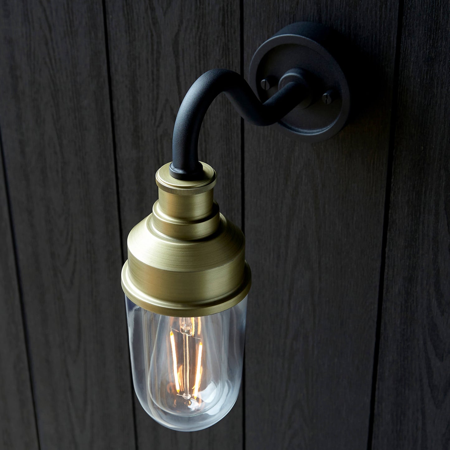 Matt Antique Brass Curved Arm Wall Light With Clear Glass  - ID 12497