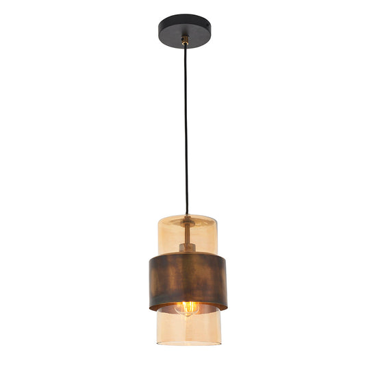 Brass Patina & Champagne Lustre Glass Single Pendant - ID 11106