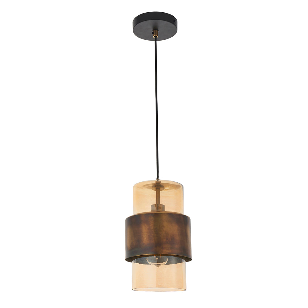 Brass Patina & Champagne Lustre Glass Single Pendant - ID 11106