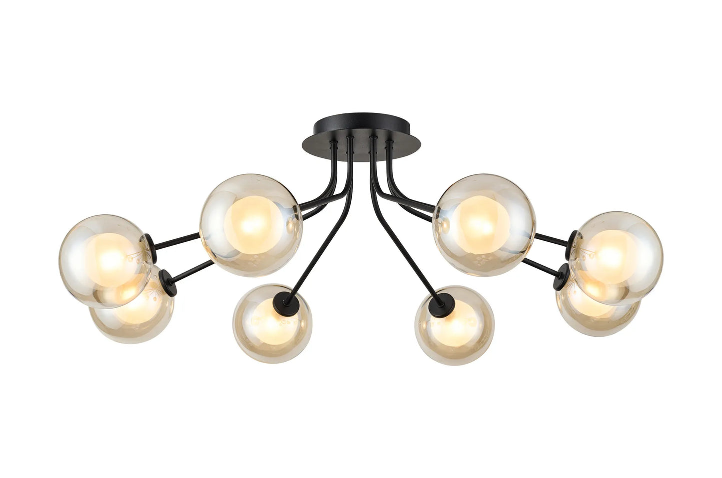 INSP 8 Light Semi-Flush in Satin Black with Cognac & Frosted Glass -  ID 14430