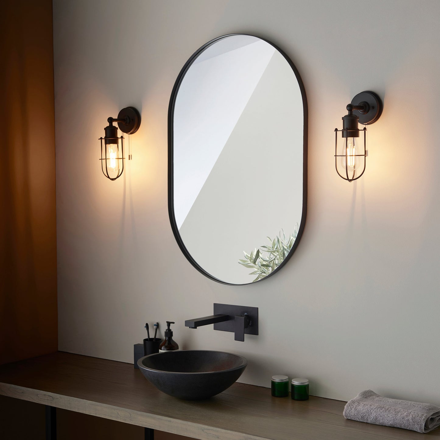 Industrial Caged Matt Black Bathroom Wall Light - ID 11665