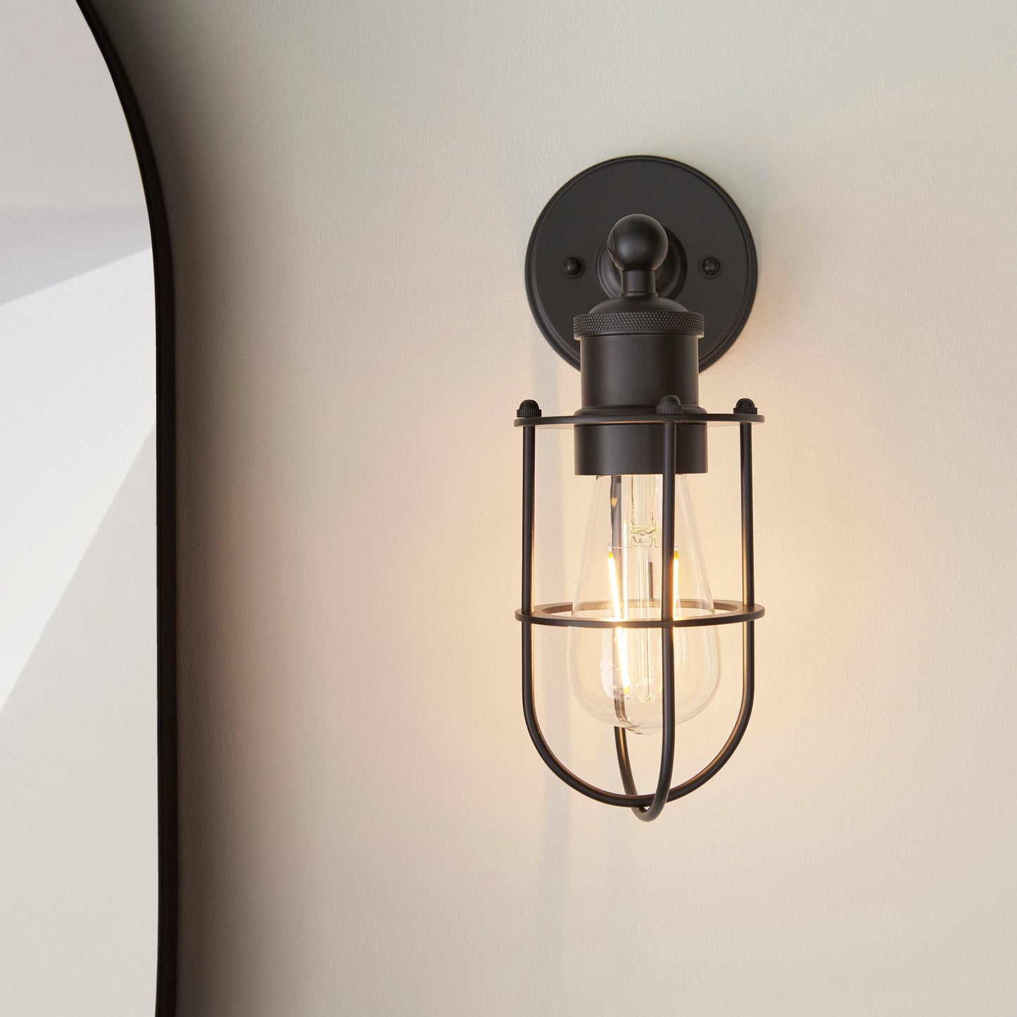 Industrial Caged Matt Black Bathroom Wall Light - ID 11665