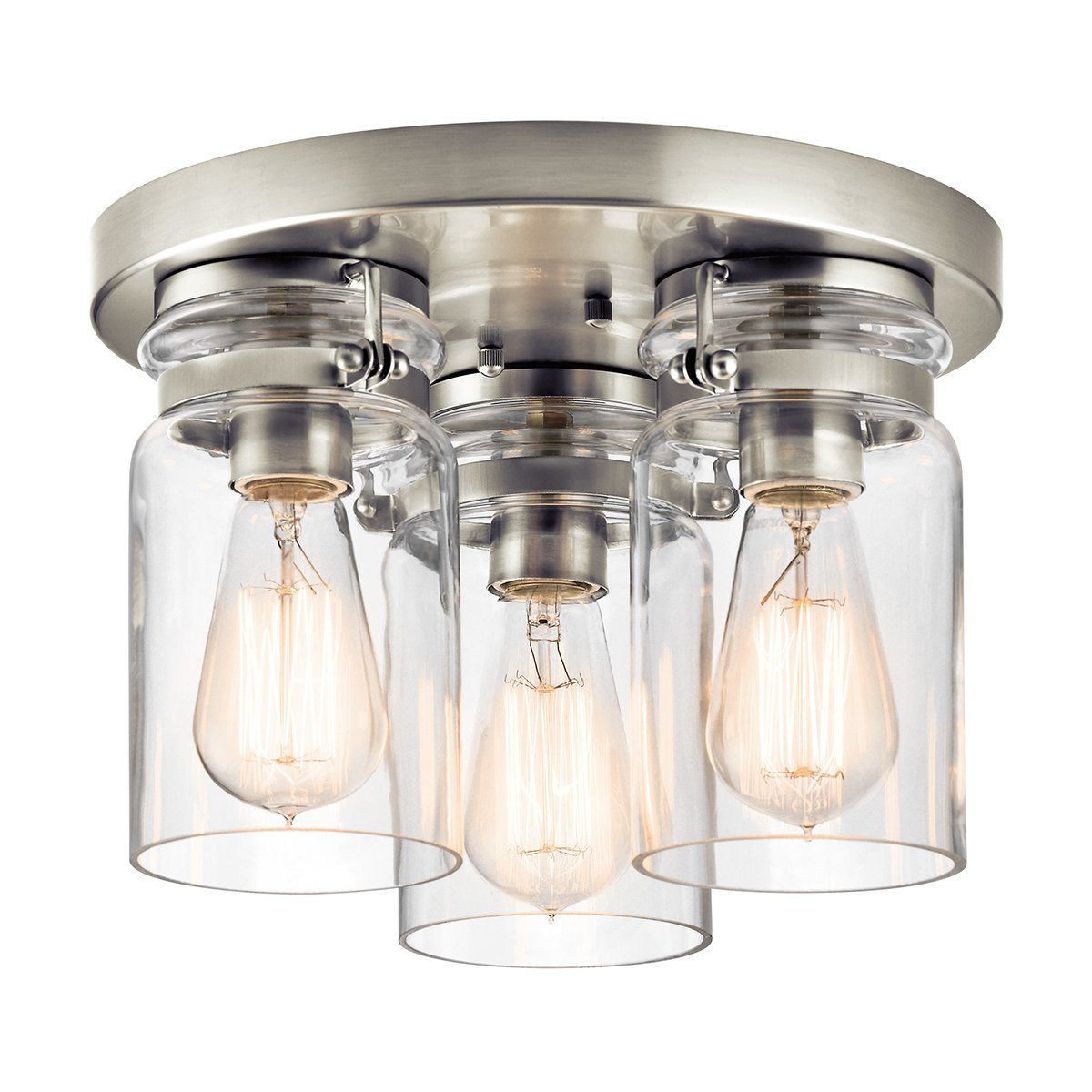 Brinley Three Light Brushed Nickel Flush Mount Ceiling Light