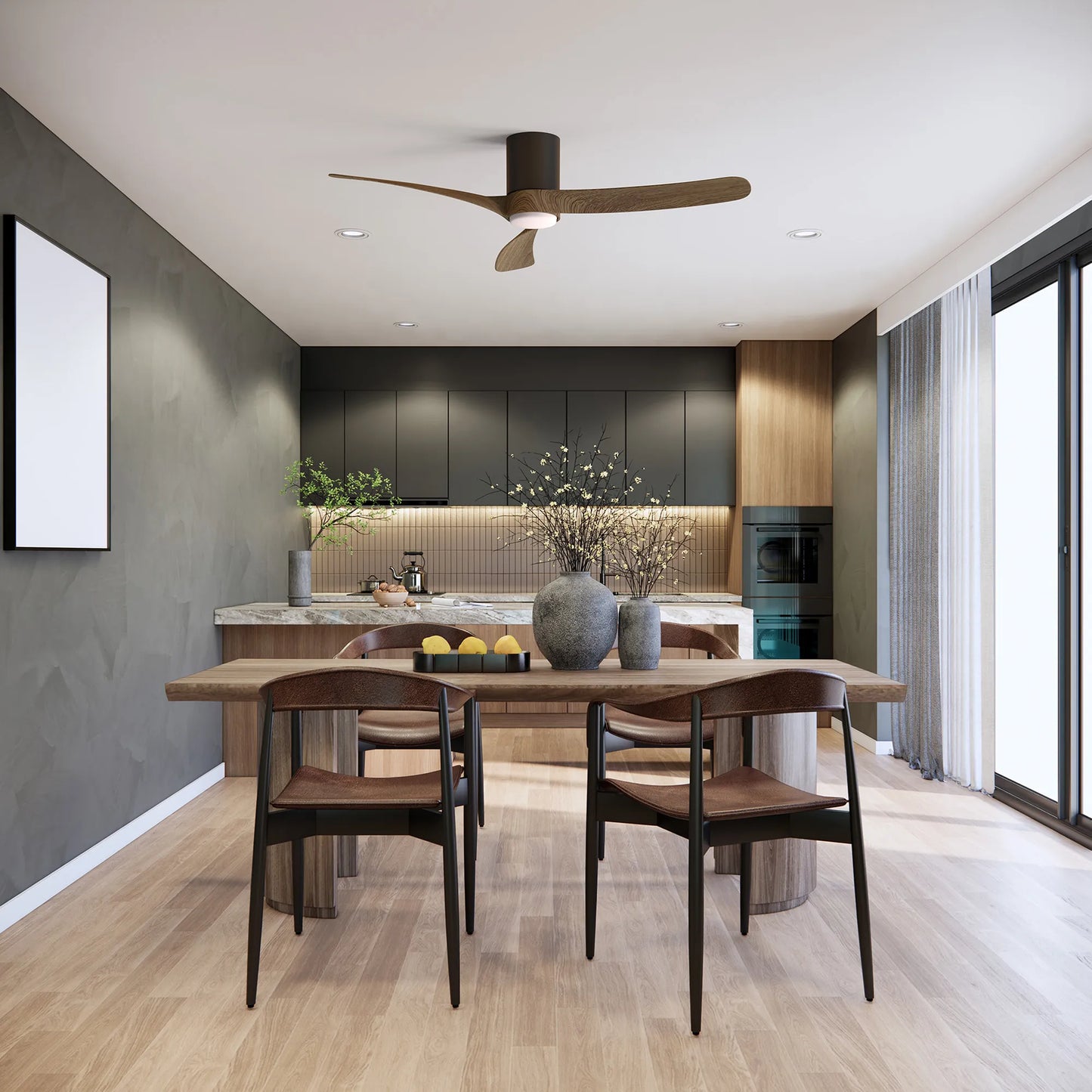 COL 132cm Ceiling Fan in Black with Walnut Wood Blades - ID 14697